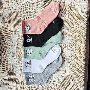 5 Pairs of Whimsical Funny Face Print Mid-Tube Socks - New